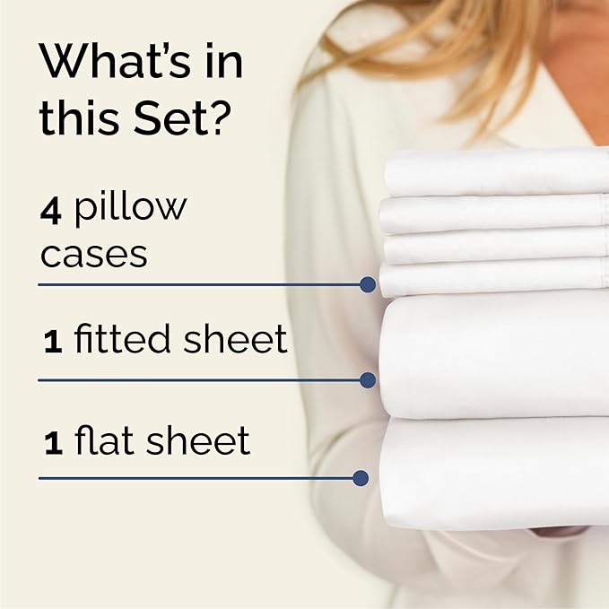 Cal King 6 Piece Sheet Set - Cooling, Comfy & Breathable - Hotel Luxury Bedding for Women, Men, Kids & Teens - 1 Flat & 1 Fitted Sheet & 4 Pillowcases with Deep Pockets - Wrinkle Free - Antique White