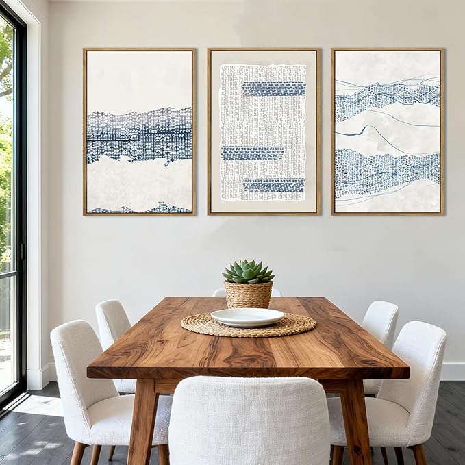 IARTTOP Large Blue Abstract Canvas Wall Art Framed 24x36 Inch Neutral Minimalist Modern Wall Art Mid Century Boho Artwork for Living Room Bedroom Office Set of 3