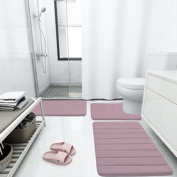 Buganda Memory Foam Bath Mat, 47" x 17", Ultra Soft and Non-Slip Bathroom Rugs, Water Absorbent and Machine Washable Bath Rug Runner for Bathroom, Shower, and Tub, Mauve