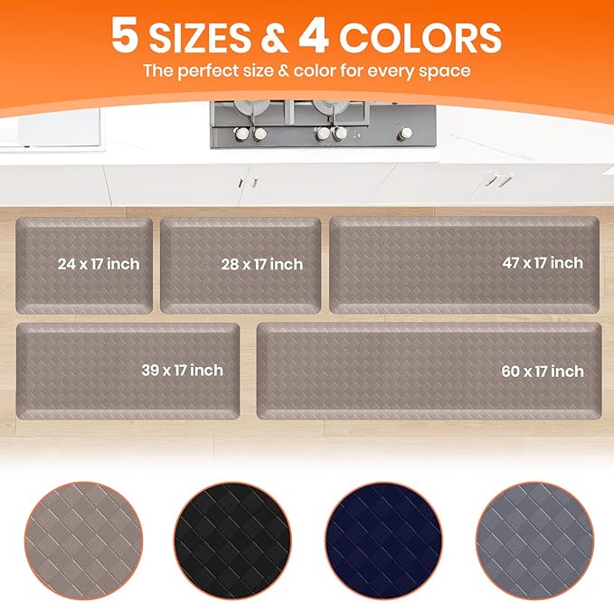 4/5 Inch Extra Thick Kitchen Mats for Floor,Non Slip Anti Fatigue Kitchen Rugs,Waterproof Stain Resistant Sink Mat,Cushioned Standing and Comfort Mats for Office (17"x24" Khaki)