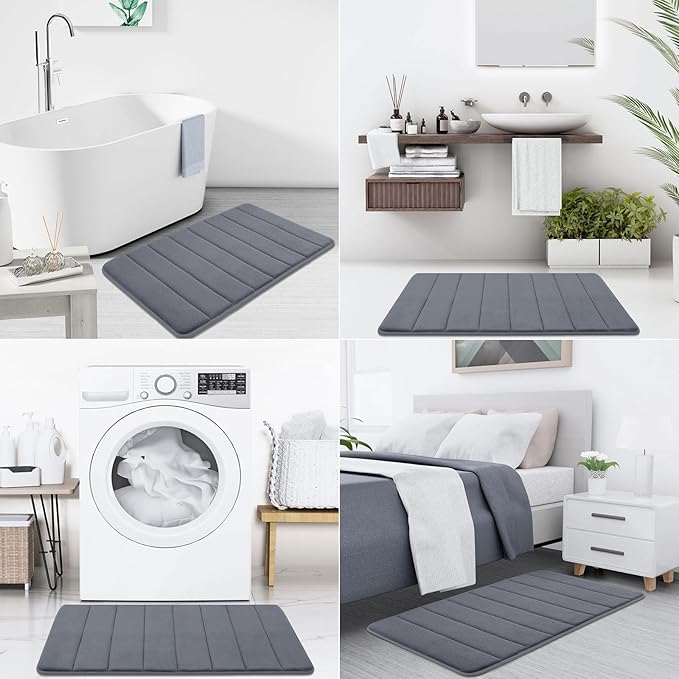 Buganda Memory Foam Bath Mat, 47" x 17", Ultra Soft and Non-Slip Bathroom Rugs, Water Absorbent and Machine Washable Bath Rug Runner for Bathroom, Shower, and Tub, Dark Grey