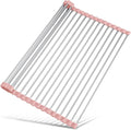 Tomorotec 17.7" x 15.5" Roll Up Dish Drying Rack Over Sink Drying Rack Sink Cover Kitchen Sink Accessories Gadget Multipurpose Organizer Foldable Stainless Steel Drainer