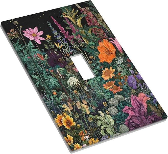 Decorative Light Switch Covers Colorful Floral Dark Sky Wildflower Plants 1 Gang Light Switch Cover Plate Single Toggle Wall Plate Outlet Covers Wall Plate Dimmer Faceplate for Bathroom Decor