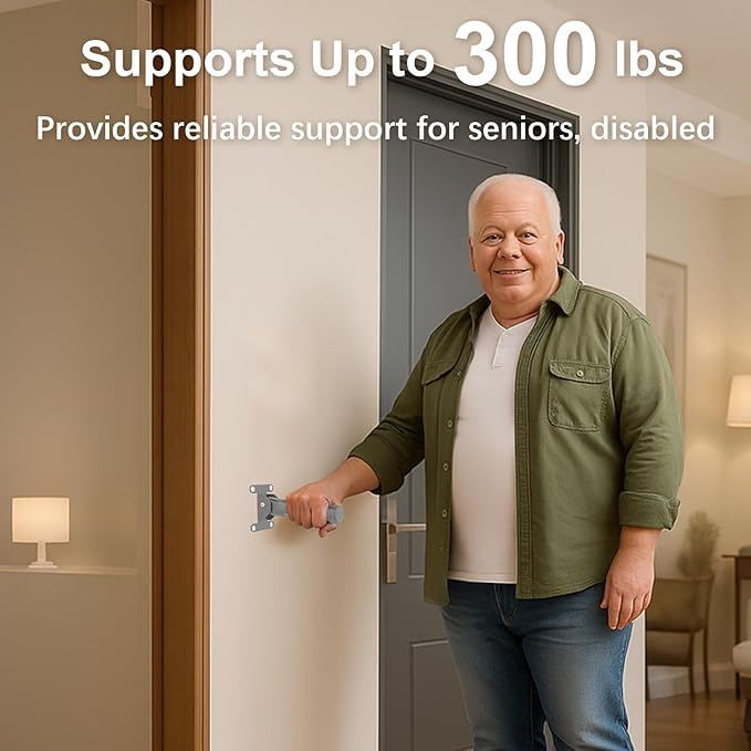 Flip Up Grab Bar for Doorway/Stairs Safety Assist Handles for Elderly Non-Slip Grip Bar Great for Seniors, Elderly, Disabled, Handicap and Injured People - Suitable for Solid Wall (Gray)