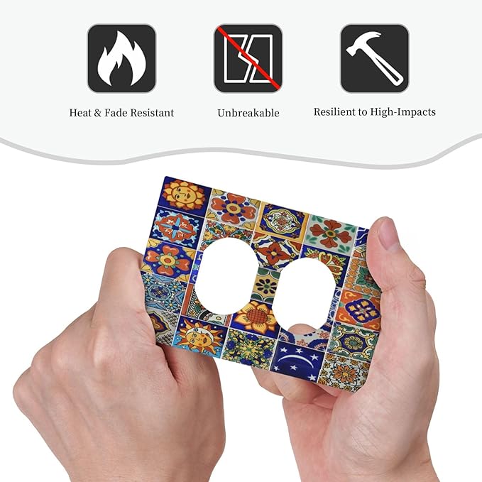 Outlet Covers Mid Century Talavera Shaped Tiles 1 Gang Duplex Wall Plate Decorative Switch Plates Electrical Receptacle Faceplate Light Switch Cover for Bedroom Bathroom Decor