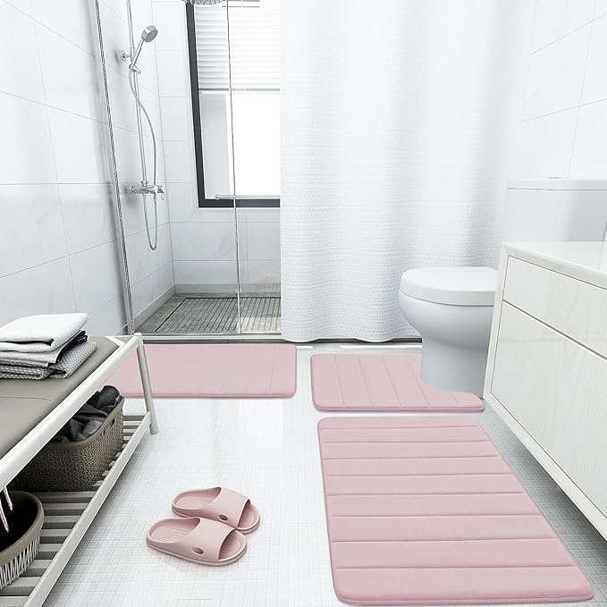 Buganda Memory Foam Bath Mat, 47" x 17", Ultra Soft and Non-Slip Bathroom Rugs, Water Absorbent and Machine Washable Bath Rug Runner for Bathroom, Shower, and Tub, Peach