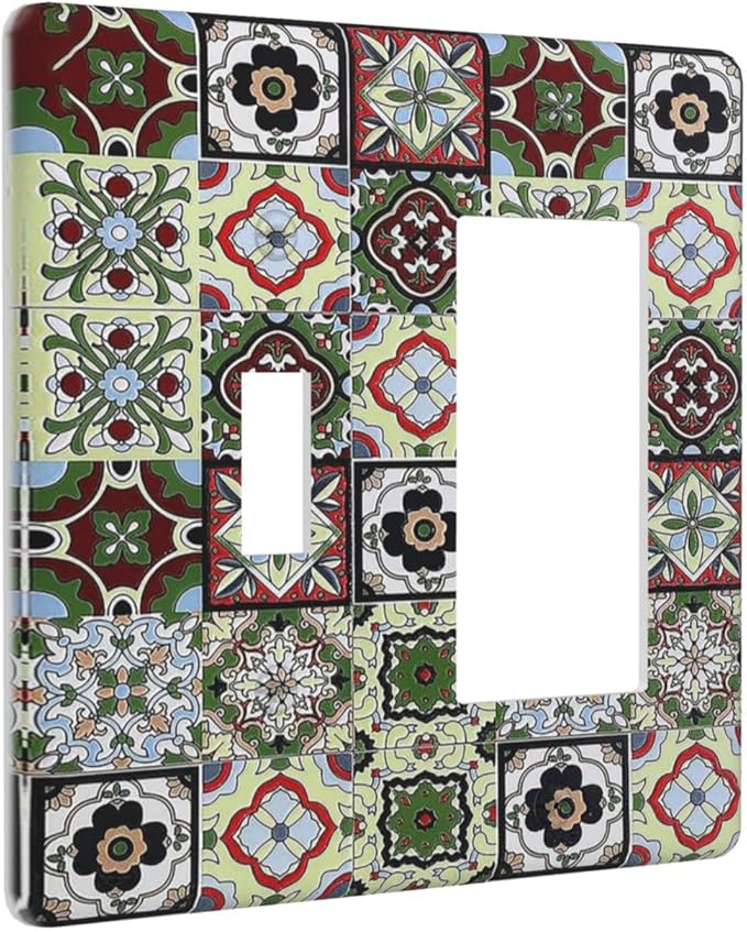 Outlet Covers Talavera Tile Decal 1 Toggle 1 Rocker Combination Decorative Wall Plate Electrical Switch Plates Light Switch Cover Plate for Bedroom Bathroom Decor