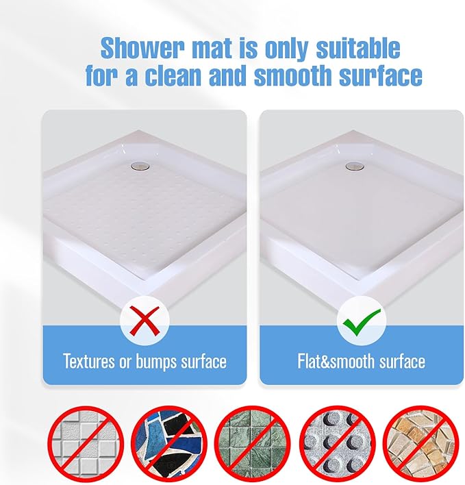 Shower Mat Non-Slip Bath Mat for Tub and Shower Stall,200+ Suction Cups with Drain Holes, Quick Dry Machine Washable, Extra Grip for Stand Up Showers, Bathroom Essentials 24x24 Inch (Blue)
