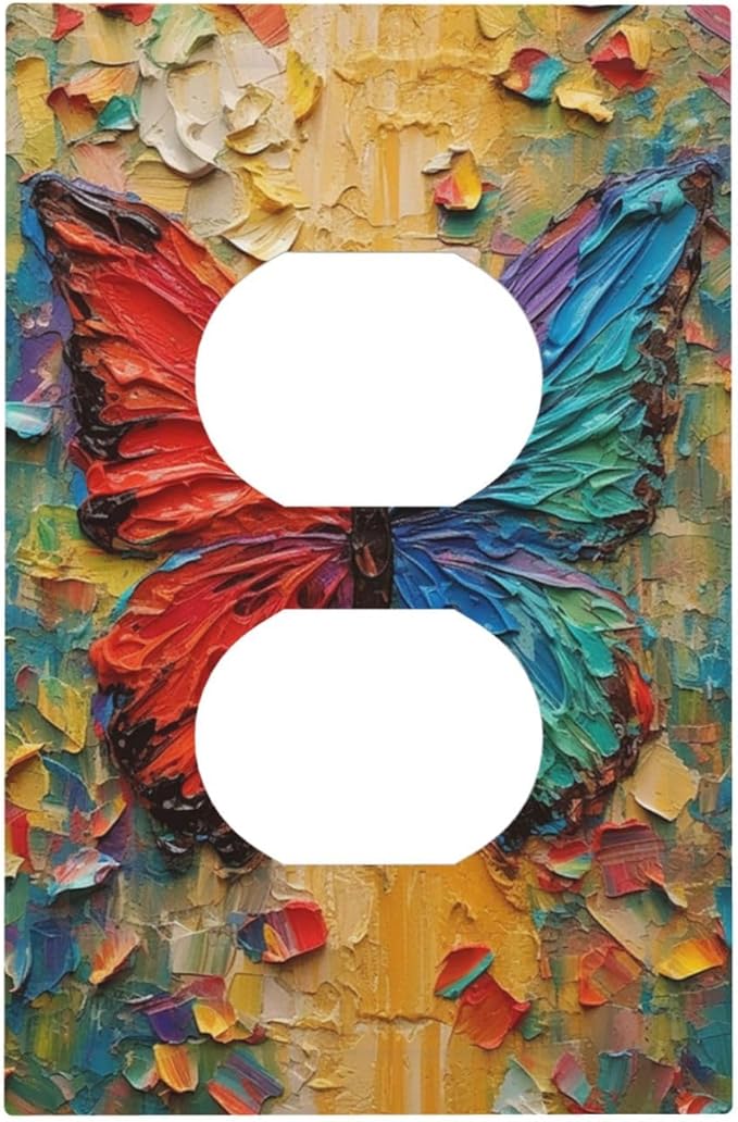 Outlet Covers Colorful Butterfly Animal Insects Wall Art Abstract 1 Gang Duplex Wall Plate Decorative Switch Plates Electrical Receptacle Faceplate Light Switch Cover for Bedroom Home Decor