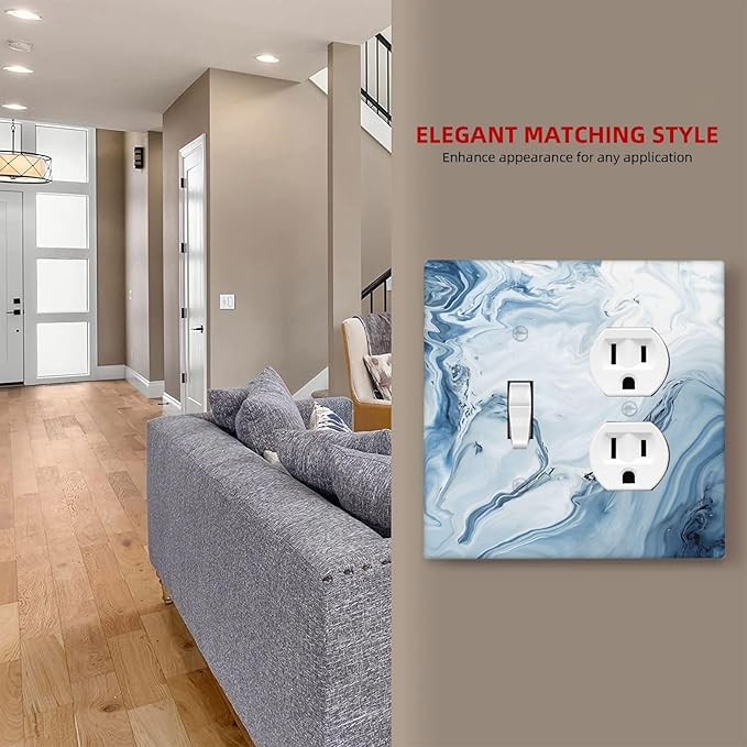 Light Blue Marble Texture Abstract Print Wallplates 1 Toggle 1 Duplex Switch Plate Electrical GFCI Faceplate Decorative Light Switch Covers for Bathroom Kitchen Home Decor