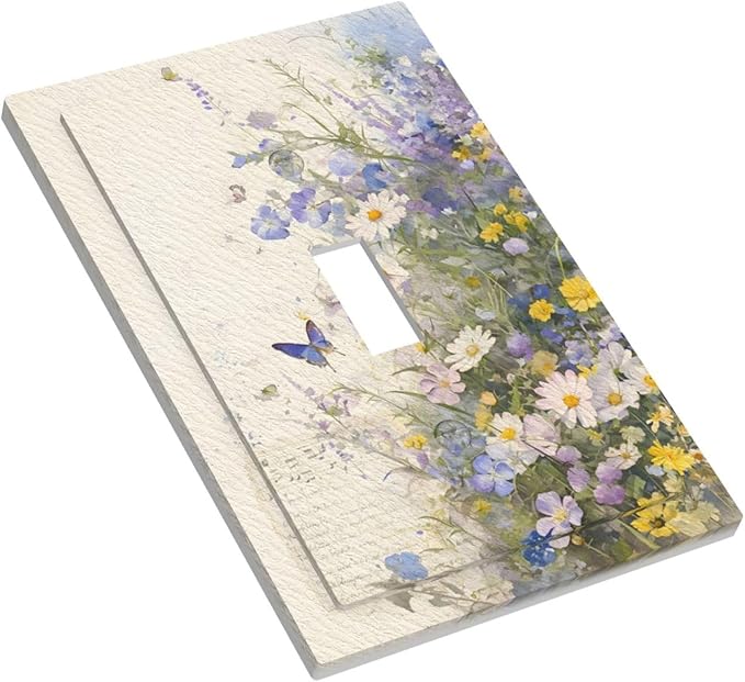 Decorative Light Switch Covers Purple Flower Butterfly Yellow Daisy 1 Gang Light Switch Cover Plate Single Toggle Wall Plate Outlet Covers Wall Plate Dimmer Faceplate for Bathroom Decor