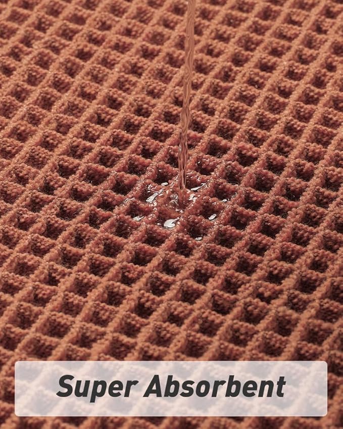 AMOAMI Upgraded Waffle Runner Rug Super Absorbent Non Slip Bath Mats for Bathroom Machine Washable Bathroom Runner Rug with Tassels, Ideal for Hallway Bedroom Laundry Room, Dirty Orange, 16" x 46"