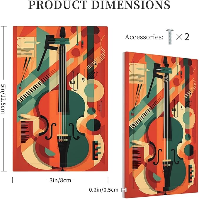 Light Switch Cover Plate Violin Abstract Jazz Colorful Painting 1 Gang No Device Blank Electrical Wall Plates Faceplate Decorative Switch Plate for living Room Office Decor