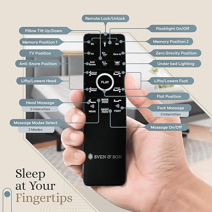 Sven & Son Harmony Adjustable Bed Base, Head and Foot Lift, Massage, Under-Bed Lights, USB, Gel Memory, Zero Gravity Smart Frame - Twin XL + 12 inch Memory Foam Matt (Medium)