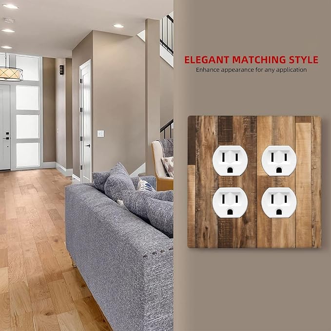 Rustic Brown Wood Splicing Vintage Dark Oak Print Outlet Covers 2 Gang Double Duplex Decorative Light Switch Covers Electrical Wallplates Socket Faceplate for Farmhouse Home Decor