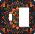 Colorful Oriental Floral Blooming Mandala Flower 2 Gang Combination Light Switch Covers Decorative Toggle Rocker/Decora Wall Plate Electrical Receptacle Switchplate Dimmer Faceplate Bathroom