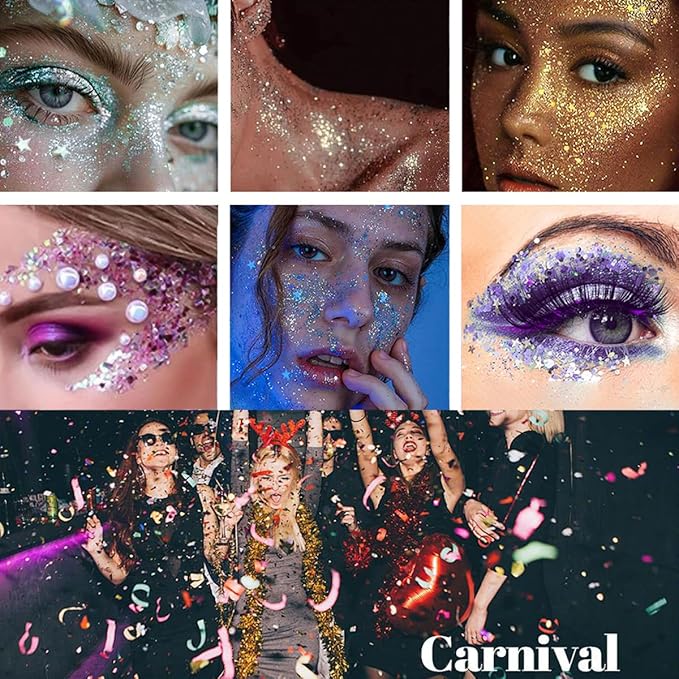 Mysense Silver Body Glitter Stick,Face Hair Glitter Makeup,Sparkling Mermaid Sequins Chunky Glitter Face Paint,Singer Concert Outfit Festival Rave Accessories for Women and Kids