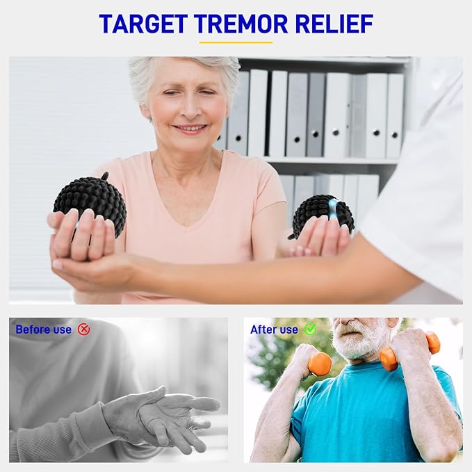 Physical Vibration Therapy Ball to Reduce Hand Tremors (Parkinson's) and Stress Relief, 4-Speed Rechargeable Vibrating Massage Ball for Arthritis, Senior-Friendly Home/Travel Aid Gifts