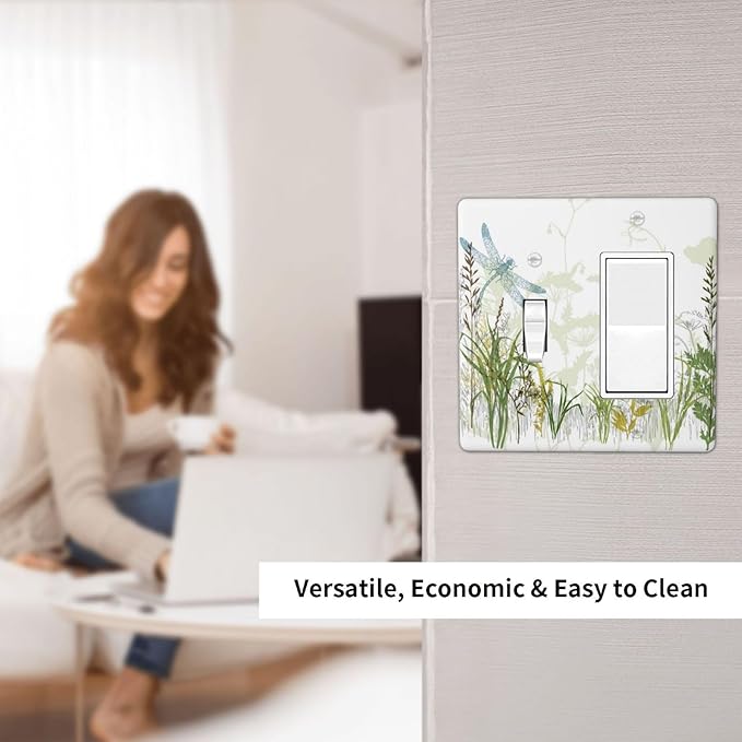 Wild Flower Dragonfly 2 Gang Toggle Rocker Light Switch Cover Plates Decorative Electric Outlet Covers Decorator Wall Switch Plate Receptacle Plug Covers 4.5 * 4.5 Inches