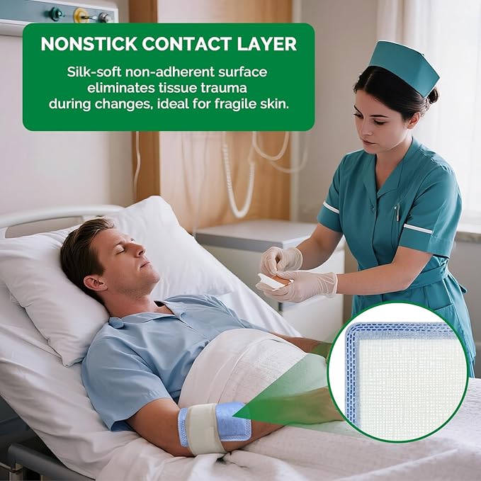 Super Absorbent Wound Dressing Pads Size 6"x 6" 10 Individual Pack Soft Highly Absorbent Dressing Non Stick Gauze Pads for Heavily Exuding Wound Care Reduce Leakage and Skin Maceration