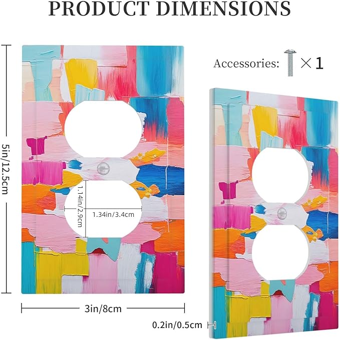 Outlet Covers Multicoloured Modern Watercolor Oil Painting 1 Gang Duplex Wall Plate Decorative Switch Plates Electrical Receptacle Faceplate Light Switch Cover for living Room Bedroom Decor