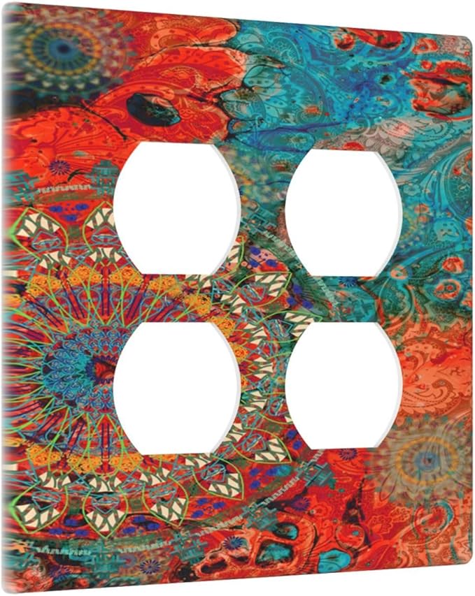 Decorative Light Switch Cover Plate Abstract Ombre Colorful Indian Mandala 2 Gang Socket Covers Double Duplex Wallplates Switch Plates and Outlet Covers for Bedroom Bathroom Decor