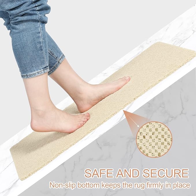 Joyhalo Shower Mat Bathtub Mat Non Slip, Bathmats Non Slip, Quick Drying Foot Scrubber Loofah Mats for Shower, Tub, Bathroom, Home, 30x17inch, Beige