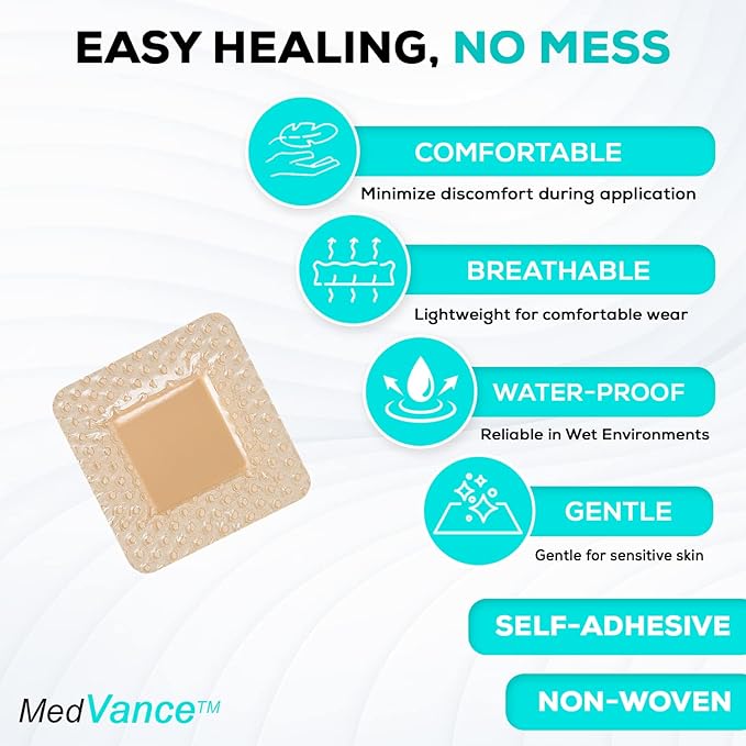 MedVanceTM Silicone - Bordered Silicone Adhesive Foam Dressing Size 2"x2" (1"x1" Pad), Box of 5 dressings