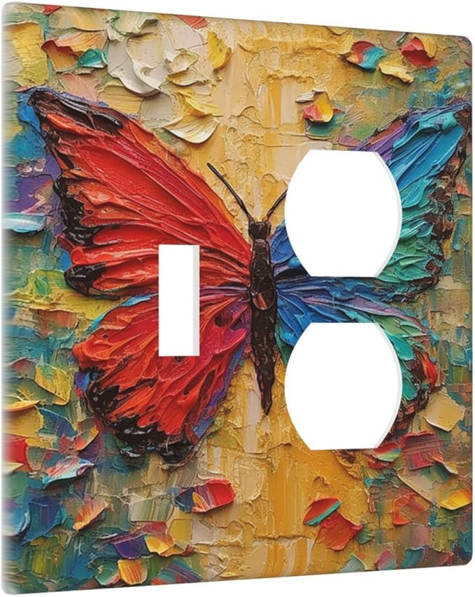 Wallplates Colorful Butterfly Animal Insects Wall Art Abstract 1 Toggle 1 Duplex Switch Plate Electrical GFCI Faceplate Decorative Light Switch Covers for Bedroom Home Decor