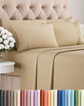Cal King 6 Piece Sheet Set - Cooling, Comfy & Breathable - Hotel Luxury Bedding for Women, Men, Kids & Teens - 1 Flat & 1 Fitted Sheet & 4 Pillowcases with Deep Pockets - Wrinkle Free - Heathered Tan