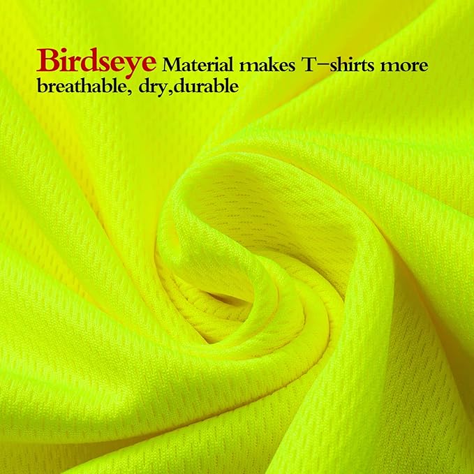 High Visibility Shirts Quick Dry Safety T Shirts with Reflective Strips and Pocket Short Sleeve Mesh Hi Vis Construction Work Class 2 Shirt for Men/Women Black Bottom Lime,5XL