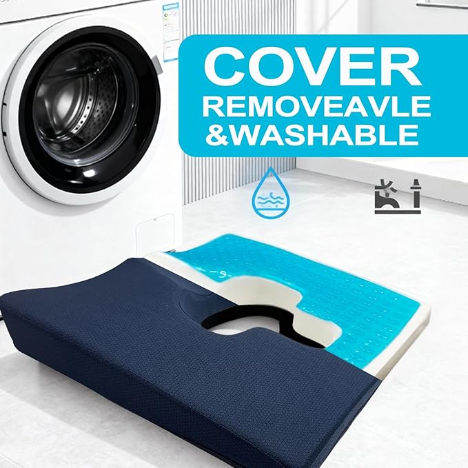 Gel Wheelchair Seat Cushion,Bed Sore Cushions for Butt,Chair Pressure Sore Cushion,Memory Foam Butt Pillow for Bed,Pressure Ulcer Pain Relief, Sciatica,Coccyx, Non-Slip Washable Cover(Blue)