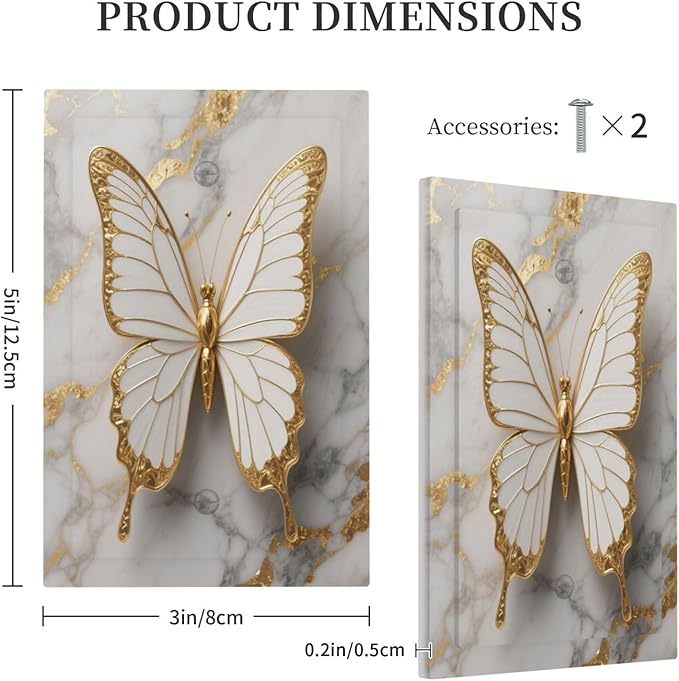 Gold Marble Shine Butterfly Abstract Modern Print Light Switch Cover Plate 1 Gang No Device Blank Electrical Wall Plates Faceplate Decorative Switch Plate for Bed Room Bathroom Decor