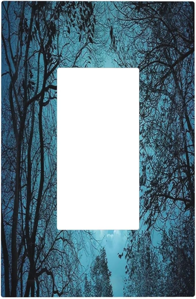 Outlet Covers Teal Full Moon Forest 1 Gang Wall Plate Single Rocker Light Switch Cover Turquoise Decorative GFCI Receptacle Cover Electrical Switchplate for Bathroom Bedroom Decor