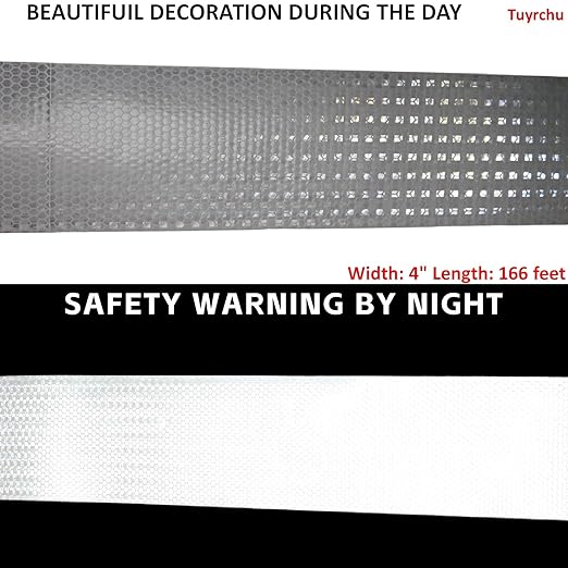 White Reflective Tape 4 inch Wide, Outdoor Waterproof Hazard Conspicuity Safety Industrial Marking Tape (166 feet)