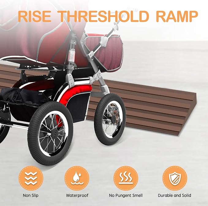 Threshold Ramps for Doorways Self-Adhesive Rubber Ramps for Door Threshold Rubber Door Threshold Ramp for Wheelchair Stroller Scooter Reducer Ramp (Brown, 3” Wide x 10' Long)