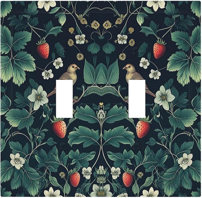 Decorative Switch Plates Strawberry Birds Flowers Plant Morris Floral 2 Gang Double Toggle Outlet Light Switch Cover Wall Plate Electrical Faceplate for Bedroom Farmhouse Decor