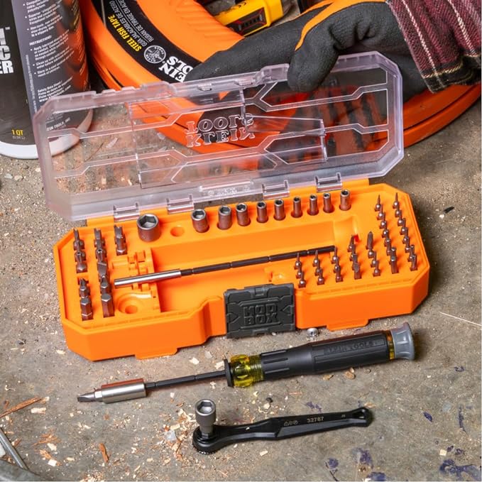 Klein Tools 80177 MODbox Ratcheting Driver Set with MODbox Case Adapter, Modular Tool System Side Rail Attachment, 65 Piece
