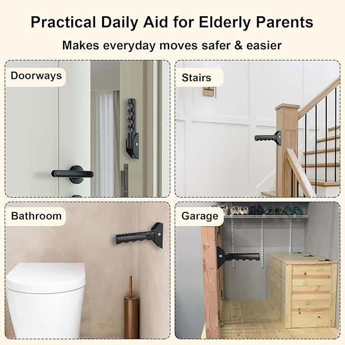 Doorway Assist Handle Flip Up Grab Bar for Seniors & Mobility-Impaired Users, Providing Support & Balance, Non-Slip 300 LBS Capacity, Small Safety Grab Handle for Steps/Stairs/Doorways