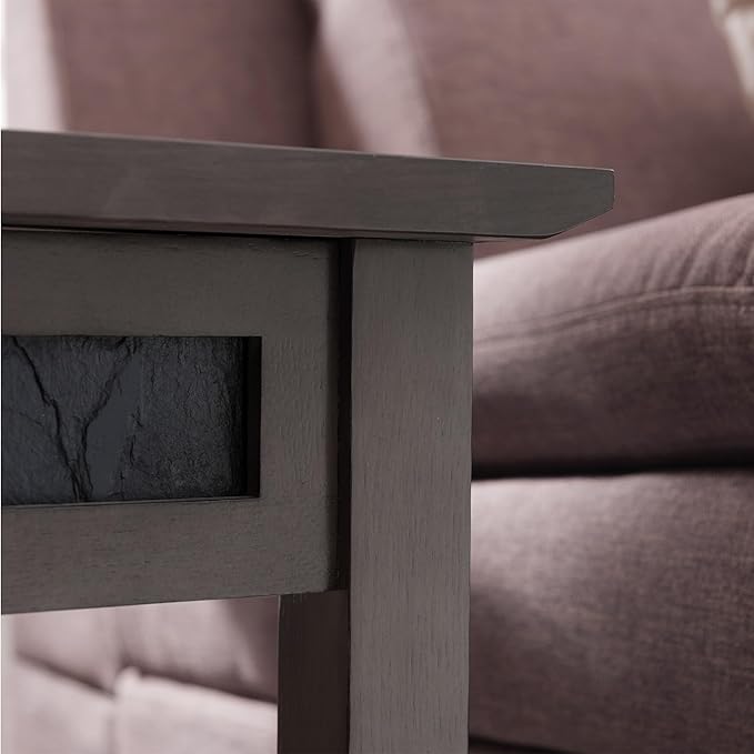 Leick Home 10056-GR Slate Recliner Wedge Table with Shelf, Smoke Gray Oak and Black