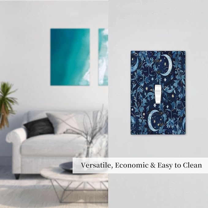 Decorative Light Switch Cover Vintage Moon And Flowers Decor Floral William Morris 1 Gang Single Toggle Device Electrical Faceplate Switchplates Decorator Outlet Wall Plate for Bedroom