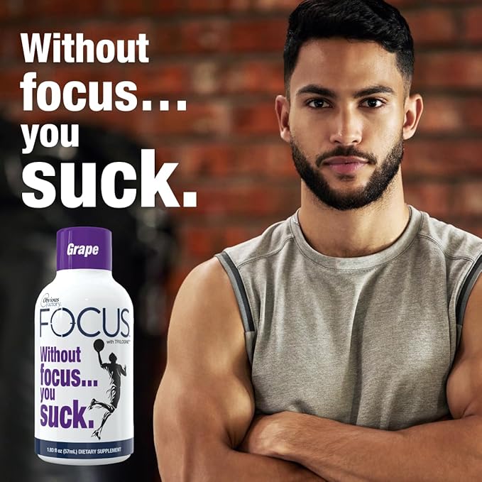Focus Shots with Trilogine, Stay Sharp, Zero Sugar Energy Boost, 1.93 oz, 24 Count, Variety Pack, Blueberry, Grape Flavors