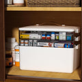 JOYBOS 3-Tier Medicine Storage Box Cabinet, Empty First Aid Kit Portable Medical Supply Organizer with Leather Handle for Home 3-Tier Medicine Storage Box