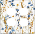 Vintage Wildflower Blue Gold Country Fall Wheat Floral Outlet Covers 2 Gang Double Duplex Decorative Light Switch Covers Electrical Wallplates Socket Faceplate for Bedroom Living Room Decor