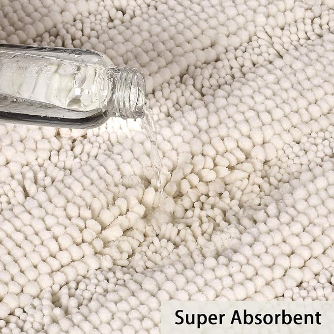 Turquoize Chenille Bath Rugs Shaggy Non Slip Bath Mat 17 x 24 Extra Soft Absorbent Area Rug, 17"x 24", Ivory