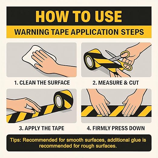 2 Inch x 110FT Black & Yellow Warning Tape Caution Tape | Strong Adhesive, Waterproof, Wear Resistant, Durable Safety Stripe for Floors Walls Stairs Industrial Home Garage Factory Equipment