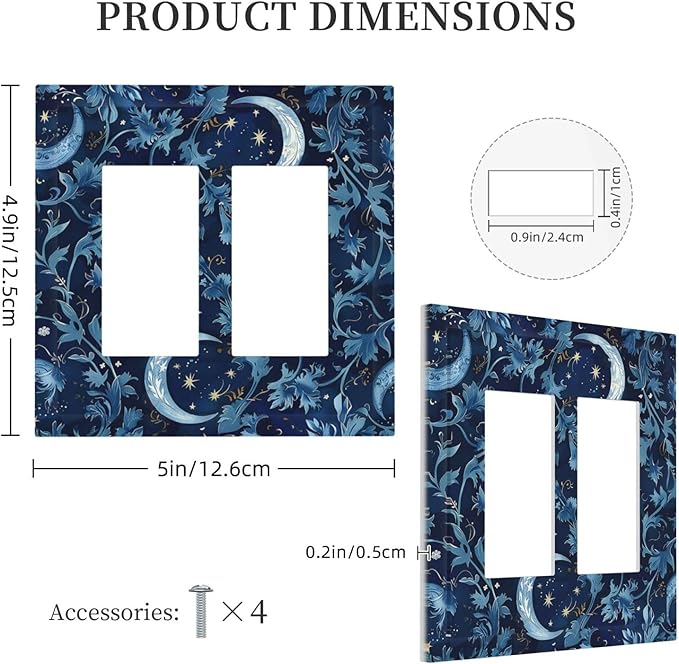 Decorative Outlet Covers Vintage Moon And Flowers Decor Floral William Morris 2 Gang Double GFCI Rocker Electrical Wall Panels Light Switch Cover Plate for Bedroom Kids room Decor