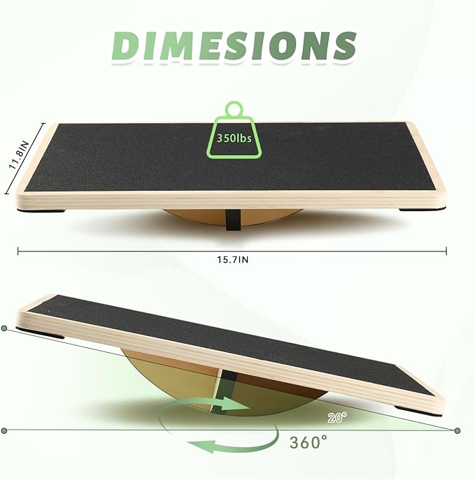 Professional Wooden Balance Board for Adults-Anti-Slip 350LBS Wobble Board for Physical Therapy, Standing Desk, Core Strength-Rocker Board,Balancing Board