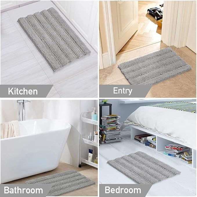 Turquoize Chenille Bath Mat - Shaggy Non Slip Bath Rug, 20"x 32", Dove