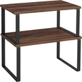 SONGMICS Cabinet Organizer Shelf, Set of 2 Kitchen Counter Shelves, Kitchen Storage, Spice Rack, Stackable, Expandable, Metal and Engineered Wood, Natural Walnut and Matte Black UKCS020K01